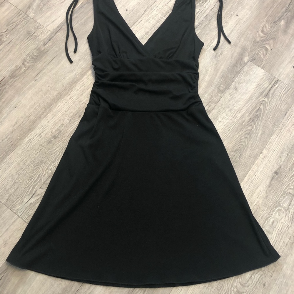 Xtraordinary Black V-Neck Mini Dress with Tie Shoulders
